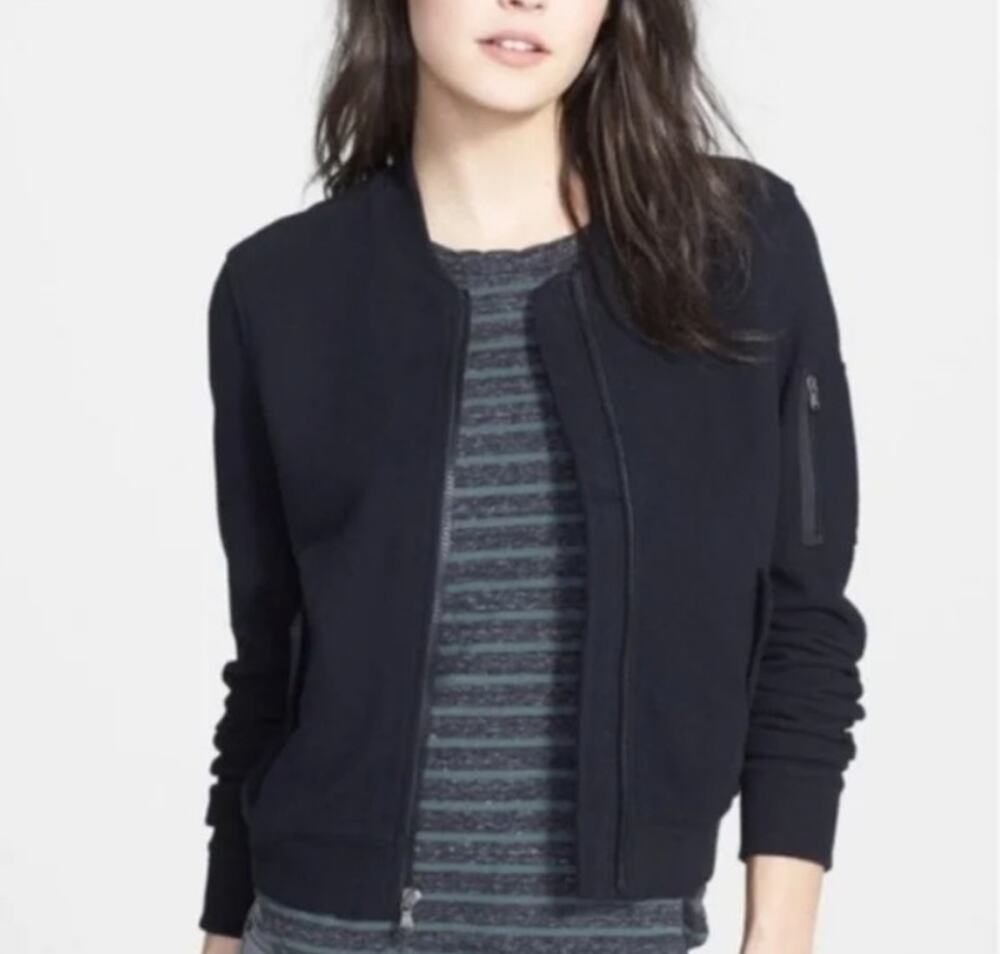 Standard James Perse Brushed Fleece Bomber Jacket Womens XL Black Zip Moto Gorp